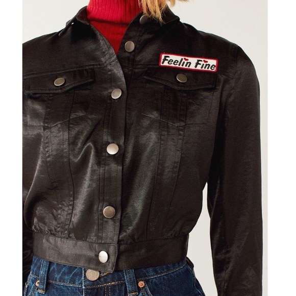 UO Embroidered Cropped Satin Trucker Jacket XS NEW - Picture 5 of 6